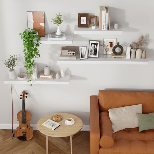 Axeman Floating Shelves, 8 Inch Deep Rustic Solid Wood Wall Shelves for Storage, Wall Mounted Display Shelving with Invisible Heavy-Duty Metal Bracket, 36" W x 8" D x 1.6" H, Distressed White - color: Distressed White, size: 36" W, 1-Pack