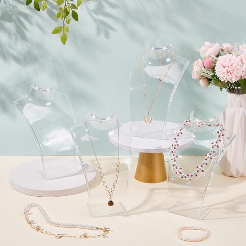 ORIGACH 10 PCS Acrylic Necklace and Earring Display Bust Stand, Clear 3D Necklace Display Stand, Transparent Jewelry Mannequin for Selling Trade Shows Photography Props Retail, 8Inch Height