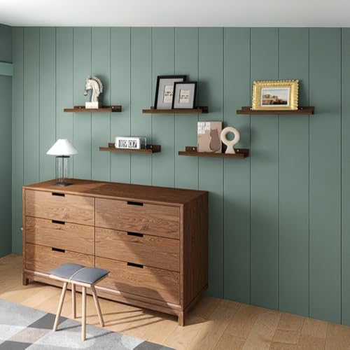 RICHER HOUSE 5 Set Floating Shelves for Wall Decor, Wall Mounted Book Shelf, Nursery Shelves Picture Ledge Shelf with Lip for Storage, Bedroom, Living Room, Bathroom - Walnut - color: Walnut, size: 5pcs*15.75in