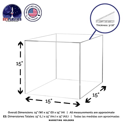 2 Pack 15" Acrylic Display Riser Box with One Open Side Versatile Clear No Lid One Piece Counter or Tabletop Merchandise Storage Bin or Retail Product Throne No Assembly by Marketing Holders - size: 15"w x 15"h