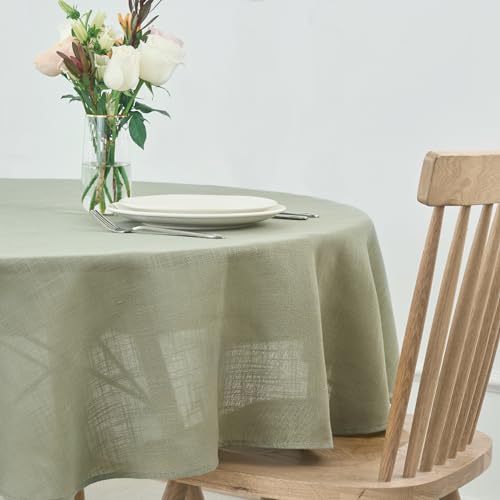 maxmill Lux Faux Linen Tablecloth with Slubby Texture Wrinkle Resistant Anti-Shrink Soft Table Cloth for Kitchen Dining Restaurant Tabletop for Event Holiday Dinner Round 70 Inch Sage Green - color: Lux Sage Green, size: 70" (Round)