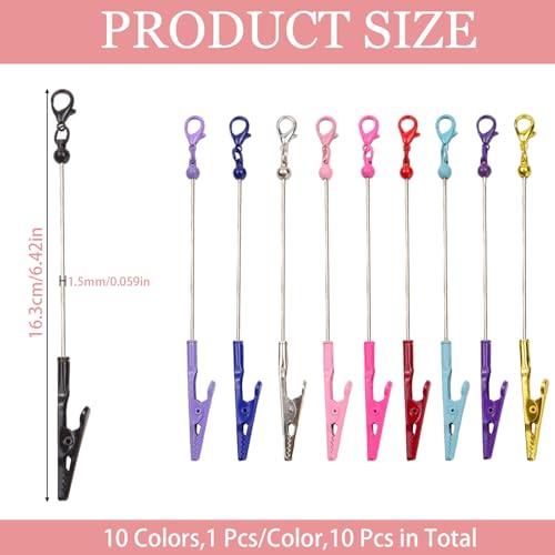 10 Pcs Beadable Alligator Photo Clips with Clasp Hooks Metal Wire Alligator Clamp Long-Tailed Place Card Holder for Picture Note Menu Memo DIY Crafts 10 Colors - size: Style B
