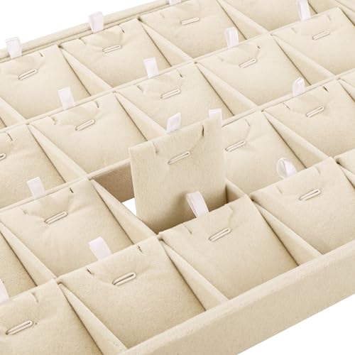 24 Grids Stackable Jewelry Tray Organizer with Removable Dividers, Velvet Jewelry Display Tray for Earrings Necklaces Bracelet Rings Display Showcase - Light Khaki - color: Light Khaki
