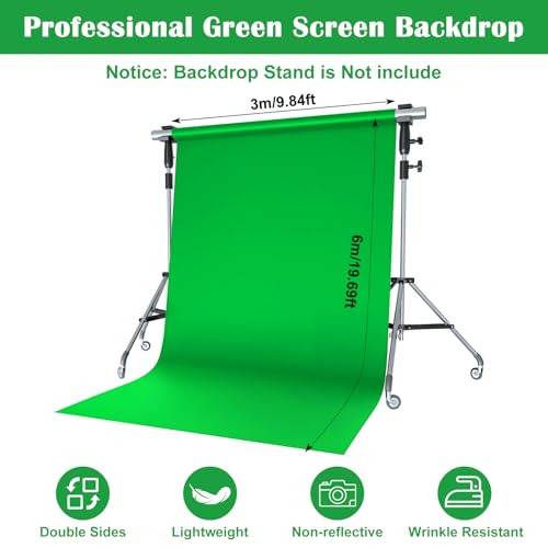 Green Screen Backdrop 10x20 Ft Photography Greenscreen Non-Reflective Fabric Sheet Wrinkle Resistance Photo Background Backdrops for Photoshoot Studio Shooting Props
