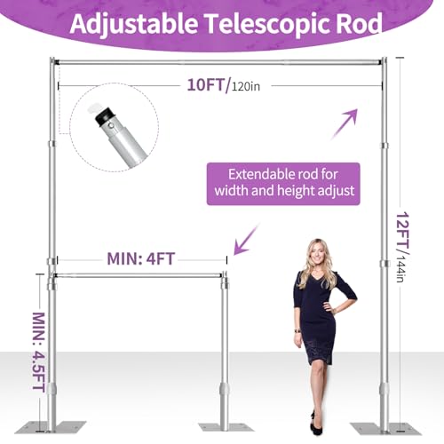 12x10 Pipe and Drape Stand Kit, Heavy Duty Backdrop Stand Adjustable, Sturdy Metal Back Drop Decoration Frame with Flat Base for Parties, Flower Wall, Wedding, Event,Trade Shows, Photo Shoot - color: Silver, size: 12ftx10ft