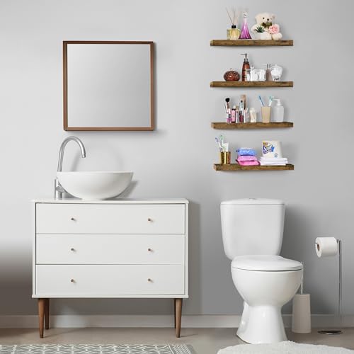Sorbus Floating Shelves for Wall - 24" Bathroom Shelves, Wall Decor for Bedroom, Kitchen, Living Room, Home Decor & Book storage - Mounted Floating Shelf with Invisible Brackets (Rustic Brown, 4 Pack) - color: Rustic Brown, size: 4 Pack