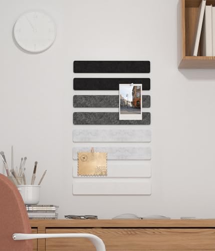 Cork Board Strips for Walls, 13" x 2" Felt Bulletin Board Bar Strip, 8 Pack Long Pin Board with Push Pins and Clips for Picture Photos, Gradual Gray - color: Gradual Gray