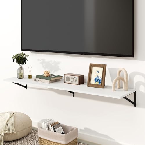 Fun Memories Floating Shelves for Wall, 12 Inch Deep Floating Shelves Set of 2, 55W x 12D Large Wall Shelf with Sturdy Metal Brackets for Living Room, Bathroom, Bedroom and Kitchen, White - color: A-white, size: 55"W x 12"D