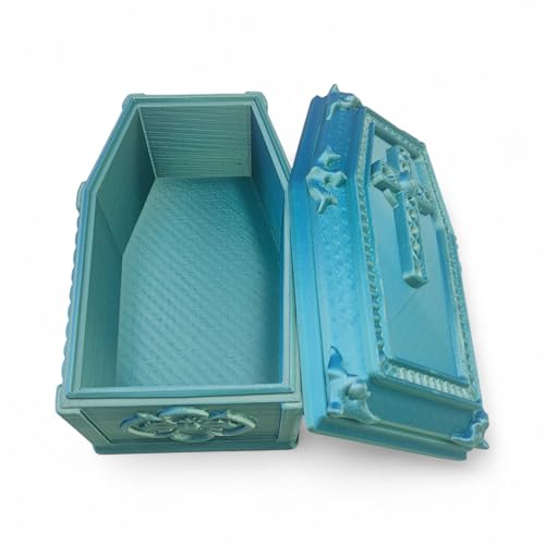 Coffin Display Container – Gothic Halloween Storage Box – Spooky Decorative Prop for Desk or Shelf – 3D Printed Creepy Organizer – Goth Inspired Display Case (Blue/Green) - color: Blue/Green