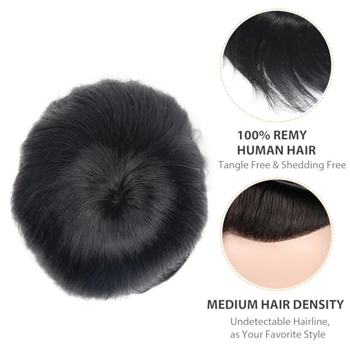 Mens Hair System Hairpiece Mono Lace Systems Toupee Size 7x9 Inch Color 1# Replacement Unit Human Hair Durable Natural Invisible Hairline Prosthesis For Men Long Lasting Mens Toupee - color: 1# Jet black - Mono NPU, size: 7x9 Inch