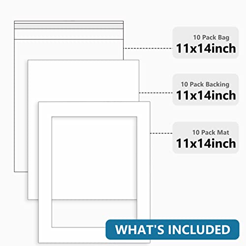 Somime 10 Pack White Photo Board 11x14 Mat for 8.5x11 Photo Mat, White Core Bevel Cut 11x14 Matted Picture Frame Mat Kit Includes 10 Pre Cut Frame Mats & 10 Acid Free Backers & 10 Clear Seal Bags - size: 11x14 10pack white complete set for 8.5x11