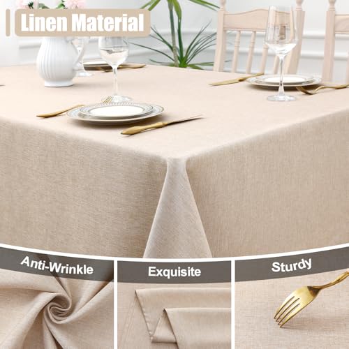 Smiry Square Table Cloth Linen Textured, Waterproof Spillproof Anti-Wrinkle Burlap Tablecloth, Washable Decorative Fabric Table Cover for Dining, Party, Banquet, 60 x 60 Inch, Linen - color: Linen, size: 60" x 60" (Square)