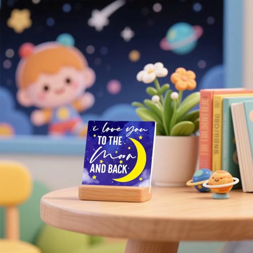 Moon and Stars Nursery Decor Desk Signs, I Love You to the Moon and Back Sign, Baby Shower Gifts Boys Room Sign Table Shelf Decorations Plaques - color: Flower06