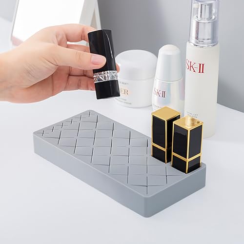 Silicone Lipstick Holder 18+6 Slots, Cosmetic Organizer Stand Square Makeup Display Case for Brush Lip Eye Stick Nail Polish Brushes Eyebrow, Premium Cosmetic Organizer-Grey - color: Grey