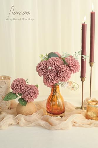 Floroom Artificial Dahlia Flowers 25pcs Real Looking Dusty Rose Foam Fake Roses with Stems for DIY Wedding Bouquets Bridal Shower Centerpieces Floral Arrangements Party Tables Home Decoration - color: Dusty Rose