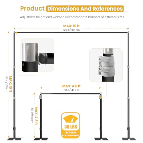 Jiang&Rong 10ft x 10ft Adjustable Backdrop Stand Kit - Heavy Duty Pipe and Drape Stand for Wedding, Birthday Party, Banquet Decorations (Black) - color: Black