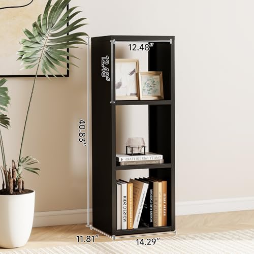 Metal 3 Cube Storage Organizer, Black Short Bookshelf with Storage, 3 Tier Cube Storage Shelf, Small Nightstand, Slim Bedside Table for Living Room, Office, Study, 15 min Assembly - color: Black, size: 3 Cube