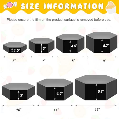 Leinuosen 7 Pcs Large Buffet Risers Set 6" to 12" Acrylic Display Box Catering Dessert Table Riser Food Display Decorative Stand with Hollow Bottom for Catering Supplies (Black, Hexagonal) - color: Black, size: 6" to 12", style: Hexagonal
