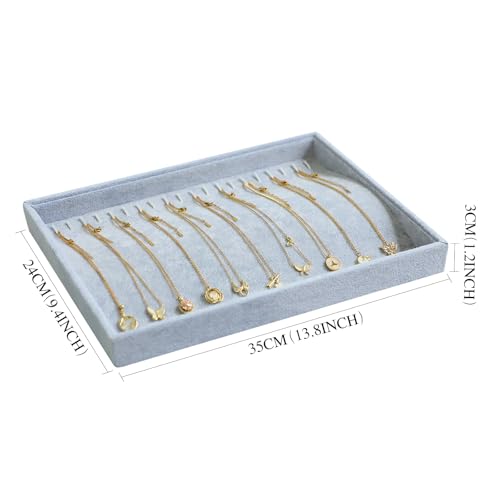 Wuligirl Jewelry Tray Velvet Stackable 20 Hooks Necklace Organizer Necklace Storage Display Tray Jewelry Holder Tray Showcase (Necklace) - color: Gray Necklace, size: 1 Pcs