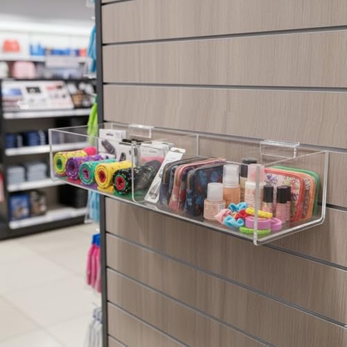 Slatwall Acrylic Retail Tray 16 Inch Wide x 4.75 Inch Deep Double Compartment Clear Product Merchandise Storage Organizer for Businesses and Shops by Marketing Holders - size: 2 Sections