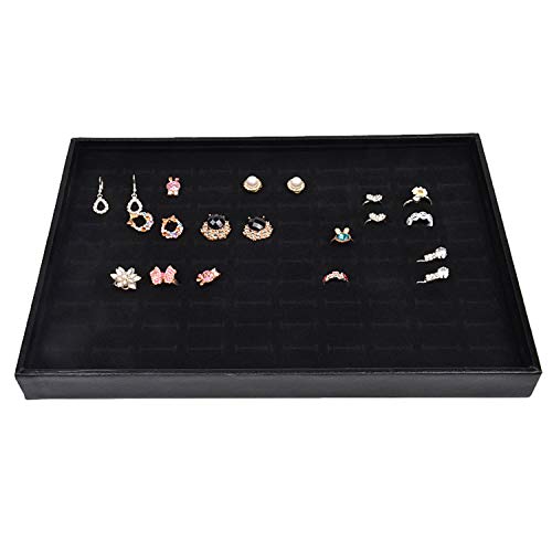 Black Velvet Stackable 100 Slot Ring Inserts Jewelry Tray Showcase Display Organizer Holder Storage Box Case Pad Stackers for Valet Closet, Decorate Vanity Table, Cabinet, College Dorm Drawer - color: Black 100 Slot Rings