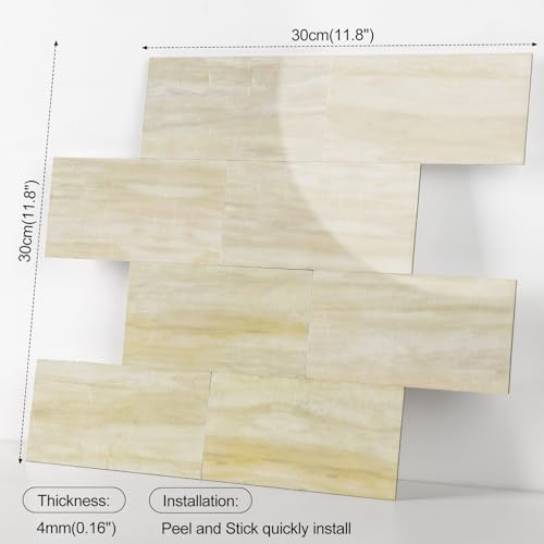 20 Sheets Polished Marble Beige PVC Subway Tiles Peel and Stick Backsplash,12''Heat Resistant Stick on Tiles for Kitchen,Waterproof Peel and Stick Wall Tiles for Bathrrom - color: Polished Marble Beige