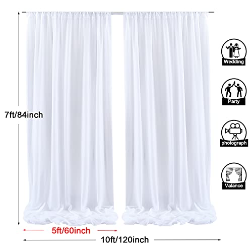 PARTISKY 10x7ft White Chiffon Backdrop Curtains (2 Panels 5x7ft Each) - Wrinkle-Free Sheer Fabric Photo Drapes for Wedding Ceremony Arch Birthday Baby Shower Photography Stage Decor - color: White, size: 10ft x 7ft
