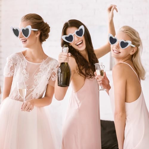 Etercycle Heart Sunglasses, Bride To Be Sunglasses For Bachelorette, Fashion Bride Gifts Pearl Rhinestone Heart Glasses Bachelorette Party Accessories - color: Pearl Diamond