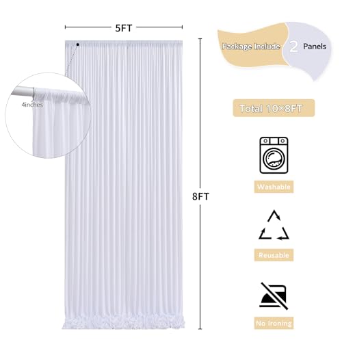 10 ft x 8 ft Wrinkle Free White Backdrop Curtain for Wedding Parties, Polyester Photography Backdrop Drapes for Birthday Parties Stage Backdrop Stand, White Background Curtains 5x8FT 2 Panels - color: White, size: 5'(W) x 8'(H), 2 panels