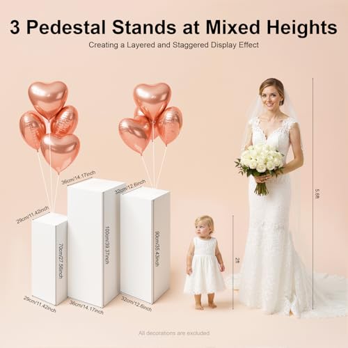 3PCs Metal Pedestal Stand, White Square Pedestal Display Plinth Pillars, Wedding Pedestals Stand Flower Display Rack Decorations, Table Pillars for Birthday Baby Shower Decor Displays 