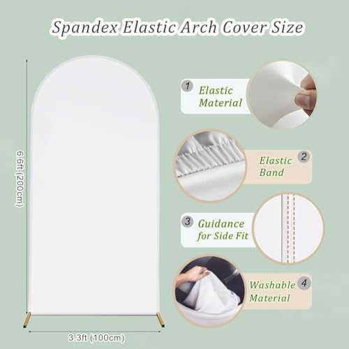 Albassa Arch Backdrop Cover 2-Sided Spandex Wedding Arch Covers Fitted Round Top Chiara Backdrop Stand Cover for Baby Shower Birthday Party Wedding Decoration (White, 6.6FT) - color: White, size: 6.6FT