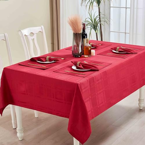 Plaid Cloth Napkins Set of 8, Checkered Style Jacquard Fabric Polyester Washable Reusable Cloth Napkins for Kitchen Dining Restaurants Wedding Party 17X17 Inch Red - color: Red(01)