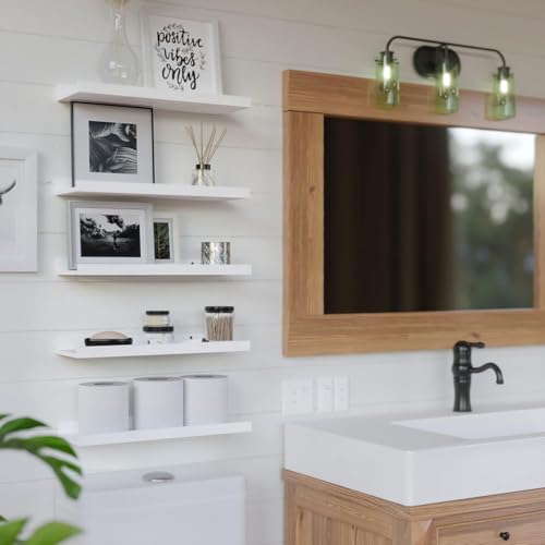 RICHER HOUSE 5 Set White Floating Shelves, Wall Mounted Shelves for Wall Decor, Modern Picture Ledge Shelf with Lip for Storage Nursery, Bedroom, Living Room, Bathroom - White - color: White, size: 5pcs*15.75in