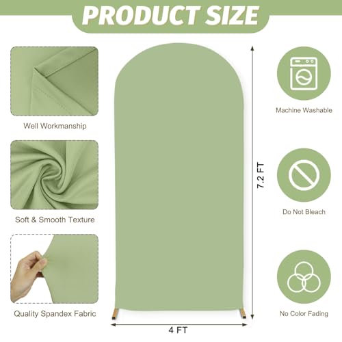 MODFUNS 7.2ft Arch Cover Sage Green Spandex Arch Backdrop Cover Fitted Arch Covers Stretchy Backdrop 2-Sided Arch Stand Covers Chiara Wall Covering for Wedding Party Prom Banquet Reception - color: Sage Green, size: 4 FT x 7.2 FT