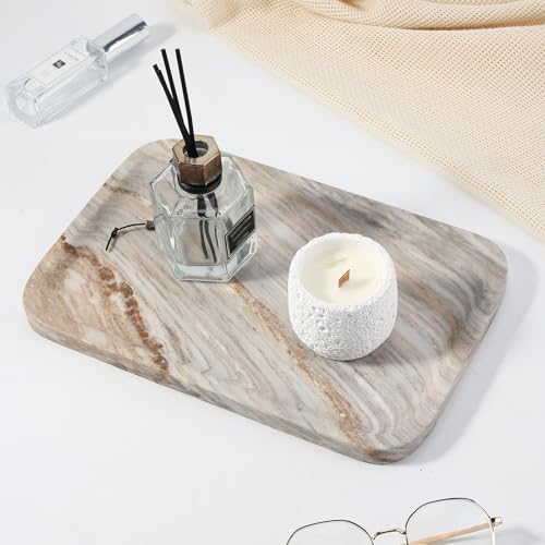 Koville Marble Tray, 12"x8" Marble Vanity Tray for Countertop Bathroom Kitchen Dresser, Decorative Catchall Trays for Perfume Jewelry, Rectangular Stone Serving Tray(Palissandro Blue - color: Palissandro Blue