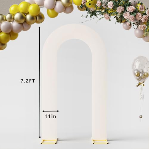 Ivory 7.2FT Open Arch Backdrop U Shaped Cover, Spandex Double Sided Arch Cover, Fitted Round Top Chiara Stand Cover for Party Wedding Ceremony Baby Shower Birthday Decoration - color: Ivory