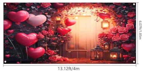 7X8ft Valentine's Day Party Banner Backdrop Red Rose Garden Wall Red Rose Love Heart Background Banner Birthday Party Banner Decors Photo Booth Props - color: Red1, size: 7X8