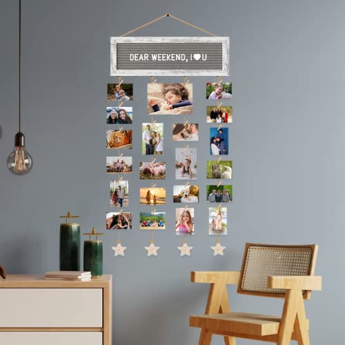 CJIAWYS Picture Frames Collage Wall Decor Collage Picture Frames, Rustic Felt Letter Board with 340 Letters and 30 Clips, Unique DIY Multi Photo Frame for Dorm Room Decor Family Birthday Gifts - color: White Frame and Grey Felt