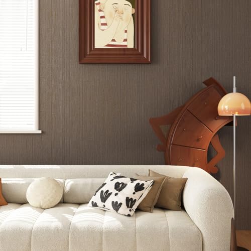 CRE8TIVE Wide 24"x118" Dark Brown Grasscloth Peel and Stick Wallpaper Fabric Linen Contact Paper for Walls Removable Self Adhesive Faux Grass Cloth Textured Wallpaper for Bedroom Kitchen Drawer Liners - color: Dark Brown, size: 24" x 118"