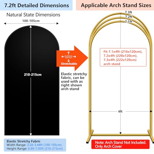 Hemmotop 7.2 ft Black Arch Backdrop Cover (No Arch Stand), Double-Sided Spandex Arch Covers Stretchy Backdrop for Party, Wedding, Birthday, Baby Shower, Reusable for Balloon Arches - color: Black, size: 7.2x4 ft (HxW)