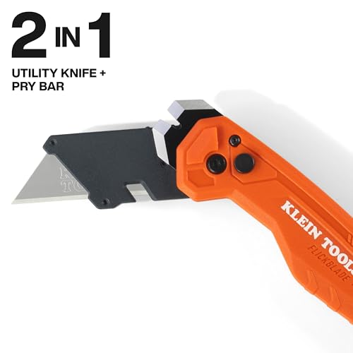 Klein Tools 44309 Pry Bar Knife, 2-in-1 FLICKBLADE Utility Knife with Built-In Pry Bar, Dual Locking Positions at 135-Degree and 180-Degree, Full Metal Core - style: Flickblade w/ Pry Bar