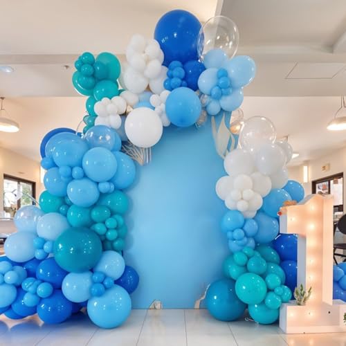 Ocean Balloons, 12 Inch Dark Light Blue Teal Clear Pearl Transparent Metallic Latex Balloons for Boys Girls Ocean Themed Party Decorations Sea Theme Pool Party Baby Shower Beach Backdrop Supplies - color: Metallic Blue Teal