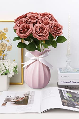 LVEFIT Artificial Rose Flower Dusty Rose Flowers Silk Flowers 12 pcs with Long Stem Silk Roses Bouquet for Wedding Bridal Shower Party Home Decoration - color: Dusty Rose, size: 12pcs