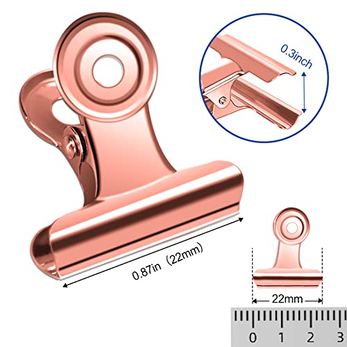 30 Pack Small Bull Clips 0.87 Inch Mini Metal Hinge Clips Binder Paper Hinge Clip for Office, Home, School, Shops, Rose Gold, 22mm - color: Rose Gold, size: 22mm