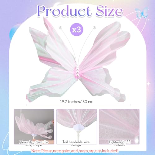 Havawish 3 Pcs Giant Butterfly Decoration for Wedding Reception Artificial Gauze Large Butterflies Prop for Wedding Banquet Ceremony Church Baby Shower Birthday Party Photography Props Supplies Pink - color: Champagne Pink, size: Butterfly