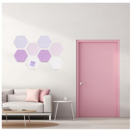 LAJAR 8 Pcs Hexagon Felt Bulletin Board Tiles, Self Adhesive Felt Pin Board Wall Tiles for Photos, Pictures, Memos (Pink) - color: Pink
