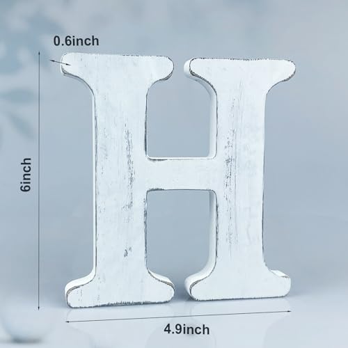 6 Inch Rustic White Wood Letters Unfinished Wood Letters for Wall Decorative White Retro Standing Letters Sign Board Decoration for Craft Home Party Projects (H) - color: H