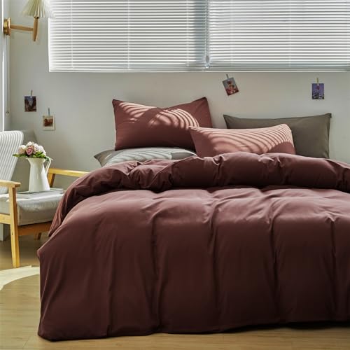 KAREVER Brick Red Comforter Set Queen Clay Rust Red Color Bedding Set 3 PCs Brown Marsala Color Women Rust Red Blanket Set Solid Brick Red Comforter Set Queen Size Breathable Soft Bed Comforter Set - color: Brick Red, size: Queen