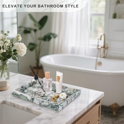 Marble Bathroom Tray for Countertop & Home Decor, Natural Decorative Marble Tray for Jewelry & Perfume Organizer, Luxury Stone Vanity Trays for Dresser, Kitchen Counter, 12" x 8", Jade Green - color: Jade Green