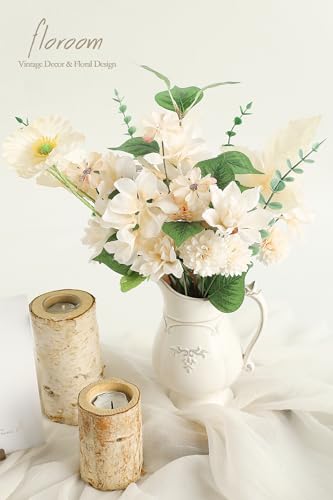 Floroom Artificial Greenery Stems Box Set, 22pcs with 8 Kinds of Faux Greenery Flowers Picks for DIY Bridal Bouquets Wedding Floral Arrangement Table Centerpieces, Green & Cream - color: Green & Cream
